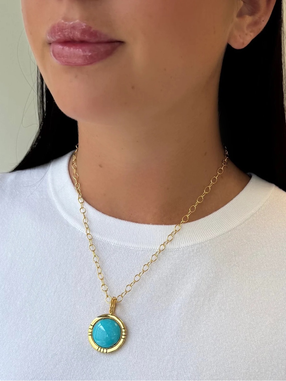 Gold Pendant Necklace with Turquoise Stone - Picture 2 of 2